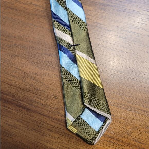 IKE BEHAR Silk Necktie Green Blue Gold XL Men’s GUC Snags - Picture 6 of 8